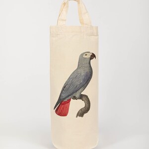 Parrot Print Wine Tote Bag - Natural Cotton Bottle Gift Bag