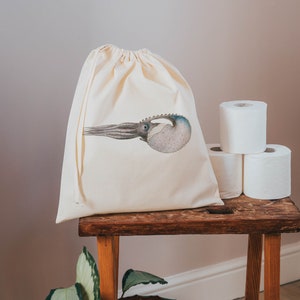 Cuttlefish cotton bag drawstring storage bag sea theme nautical decor fish gifts image 5