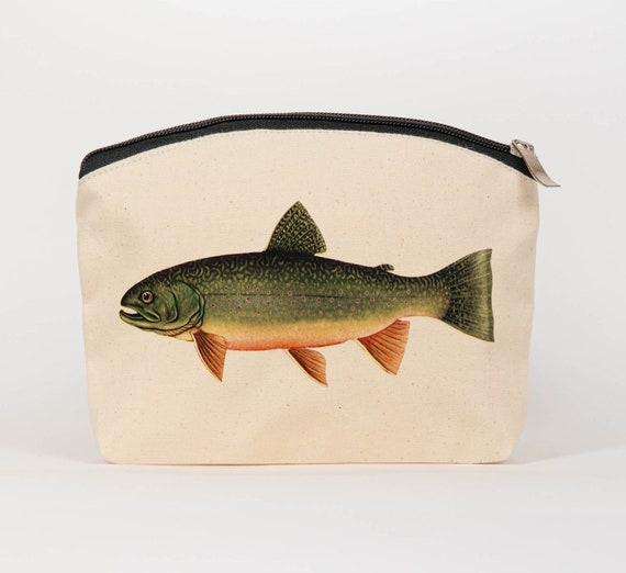 Trout Fish Make up Cosmetic Bag Cotton Zip Pouch Toiletries Bag