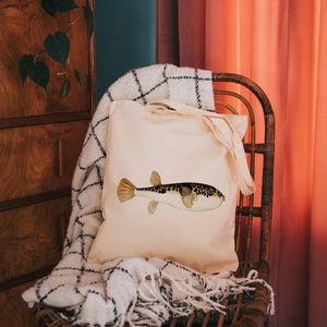 Fish bag smooth toadfish cotton reusable bag fabric shopping bag nautical gifts image 2