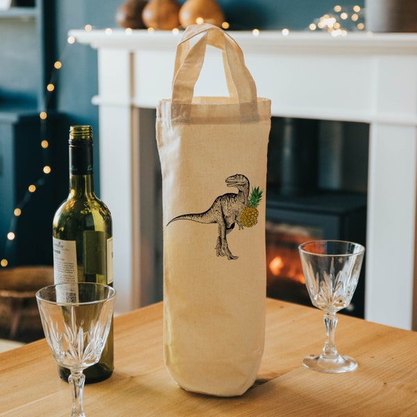 Dinosaur wine tote - bottle bag -T-Rex - gift bag