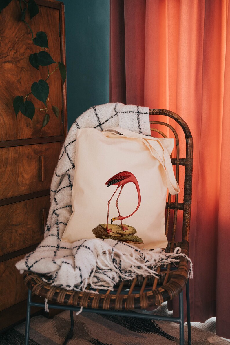 Flamingo bag cotton reusable bag material shopping bag bird gifts image 2