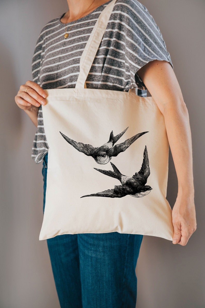 swallows bag cotton reusable bag material shopping bag bird gifts gift for her image 1