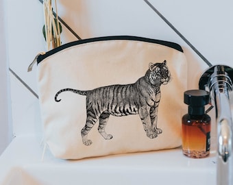 Tiger make up cosmetic bag - cotton zip pouch - toiletries bag - animal gifts