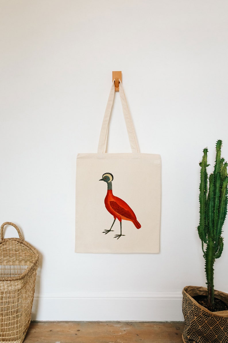 Red tropical bird Bag bird gifts cotton reusable bag fabric shopping bag image 3