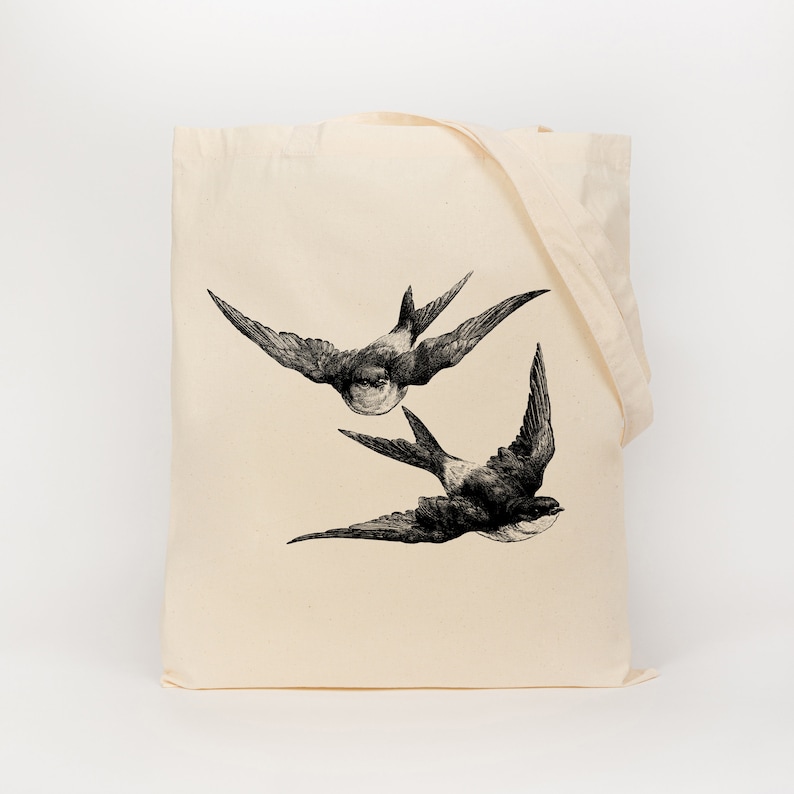 swallows bag cotton reusable bag material shopping bag bird gifts gift for her image 4