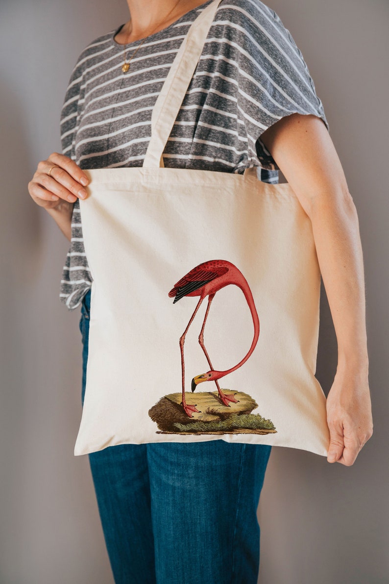 Flamingo bag cotton reusable bag material shopping bag bird gifts image 1