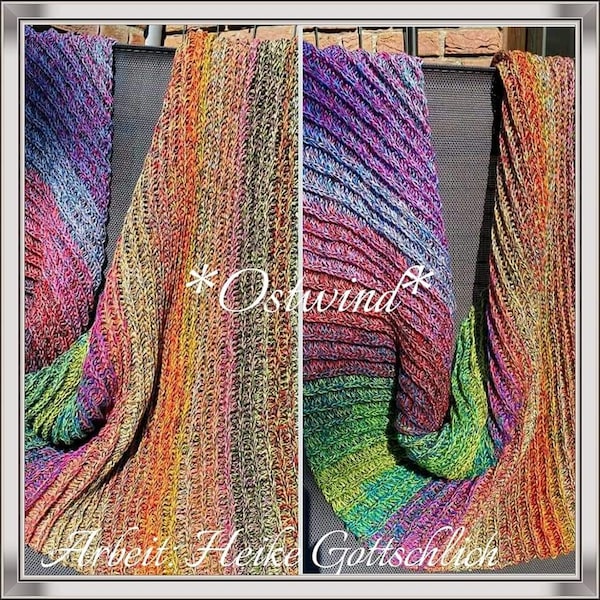 Crochet instructions * Ostwind * Crochet triangular shawl/stole/shawl for men and women made of gradient yarn/bobble lock section new