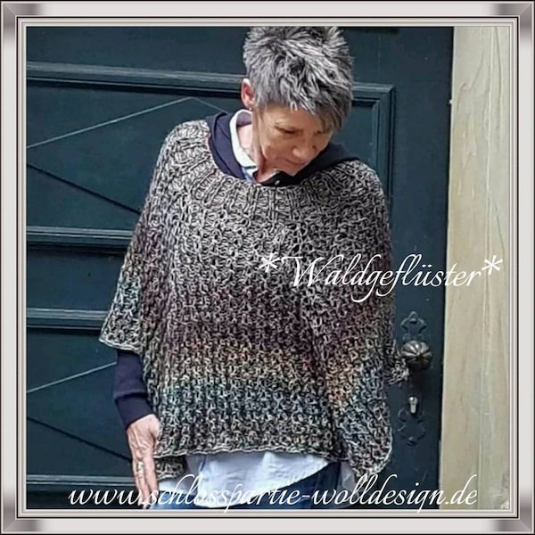 Neu E- Book PDF Strickanleitung * Waldgeflüster * Poncho aus Schlosspartie Bobbel Farbverlaufsgarn