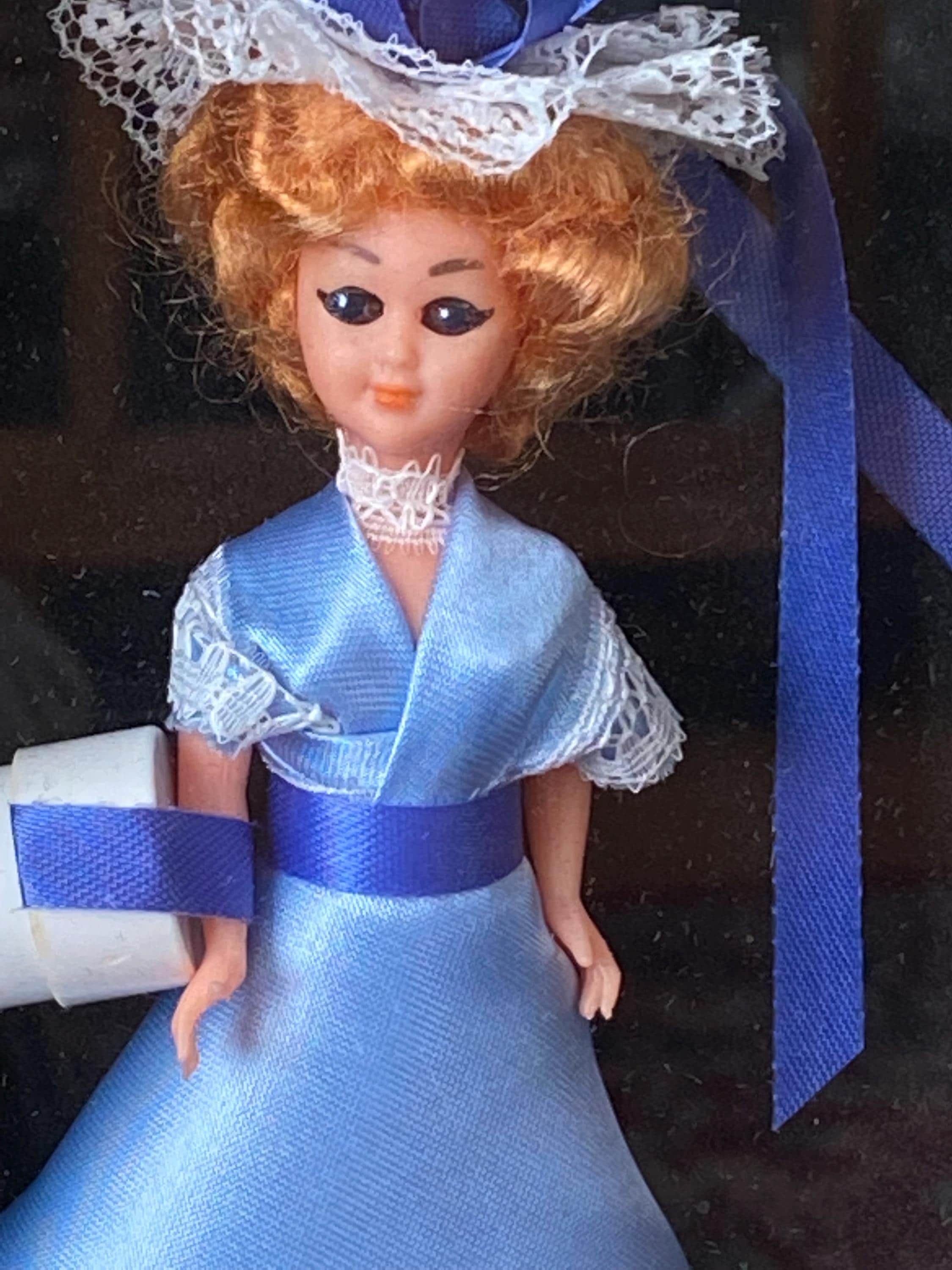 Vintage 1960's French Paris Doll in a Glass Top Gold Gilt Frame