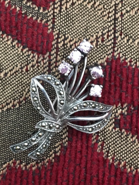 Vintage cute little sterling silver marcasite and… - image 1