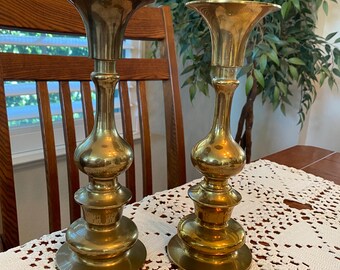 Vintage 1960’s Brass 10.5” Tall Pair of Candlesticks in Very Good Condition Nice Patina