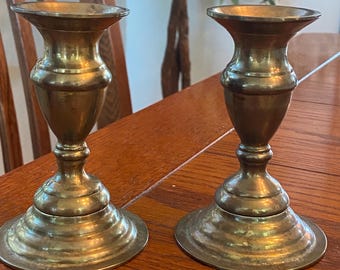 Two Vintage 1980’s Brass 4.5” Tall Candlesticks in Very Good Condition Nice Patina
