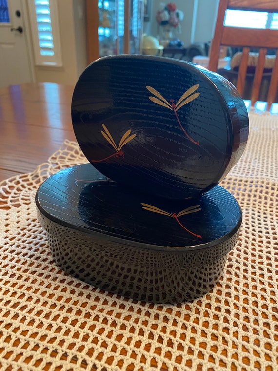 Set of Two Vintage Dragonfly Faux Laquerware Look 