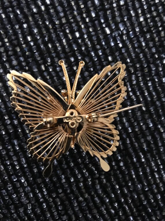 Vintage MONET Butterfly Brooch Pin faux pearl acc… - image 4