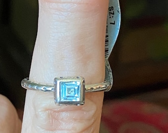 New Old Stock Brighton Solitare Light Blue Square Stone Original Tags BR9004 Size 7