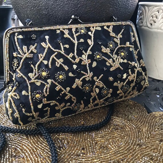 La Regale, Bags, Vintage La Regale Black Faux Leather Floral Embroidered  Hand Made China Purse