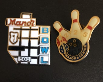 Two vintage bowling award collectible pins