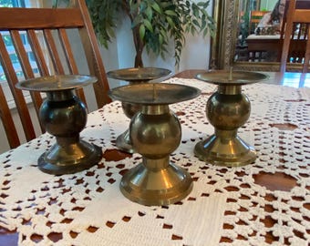 Four Vintage 1980’s Brass 3 3/4” Tall Candlesticks in Very Good Condition Nice Patina Made in India