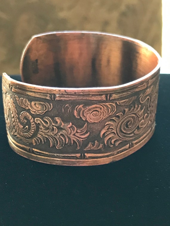 Vintage Etched Asian Dragon Copper Cuff Bracelet - image 4