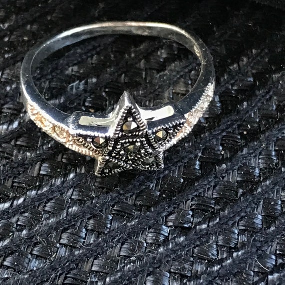 Silver Marcasite & Rhinestone Star Ring - image 9