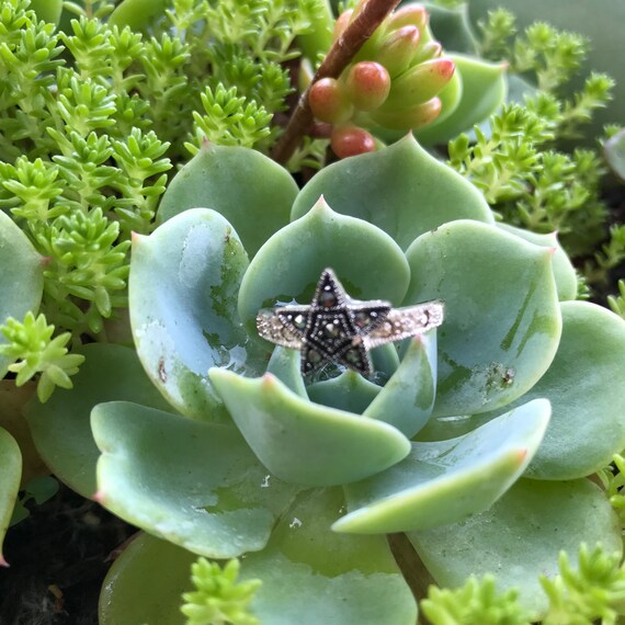 Silver Marcasite & Rhinestone Star Ring - image 4
