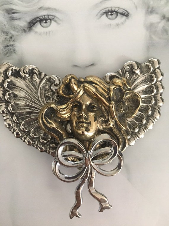 Signed 1994 Jane Angel Pin 3 1 2 x 3 Victorian Inspired Pin Brooch