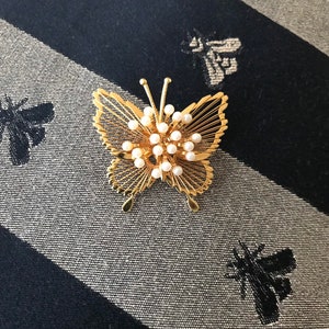 Vintage MONET Butterfly Brooch Pin faux pearl accents image 9