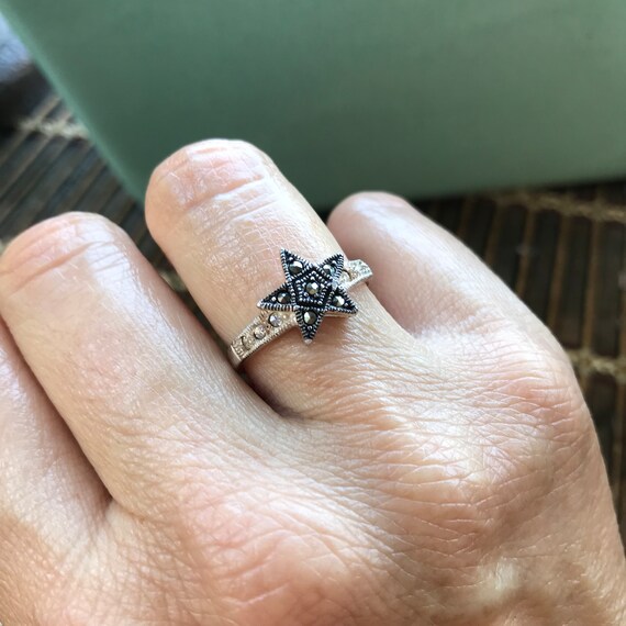Silver Marcasite & Rhinestone Star Ring - image 3