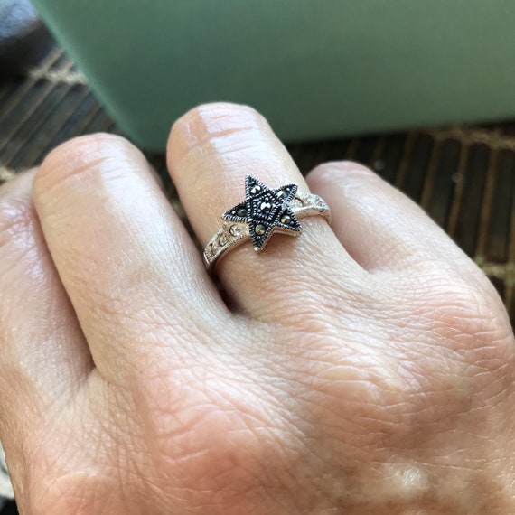 Silver Marcasite & Rhinestone Star Ring - image 2