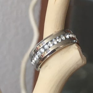 Stainless Steel Channel Set Wedding Band Ring Size 6