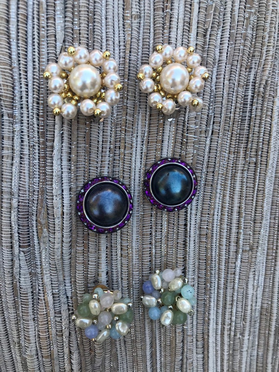 Three pairs vintage clip on earrings