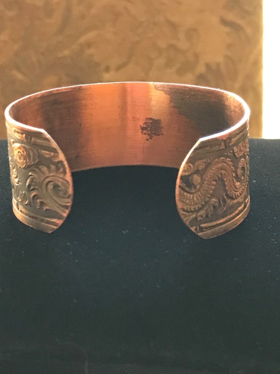 Vintage Etched Asian Dragon Copper Cuff Bracelet - image 7