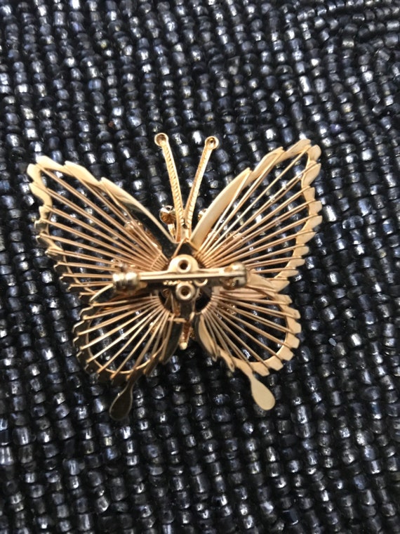 Vintage MONET Butterfly Brooch Pin faux pearl acc… - image 7