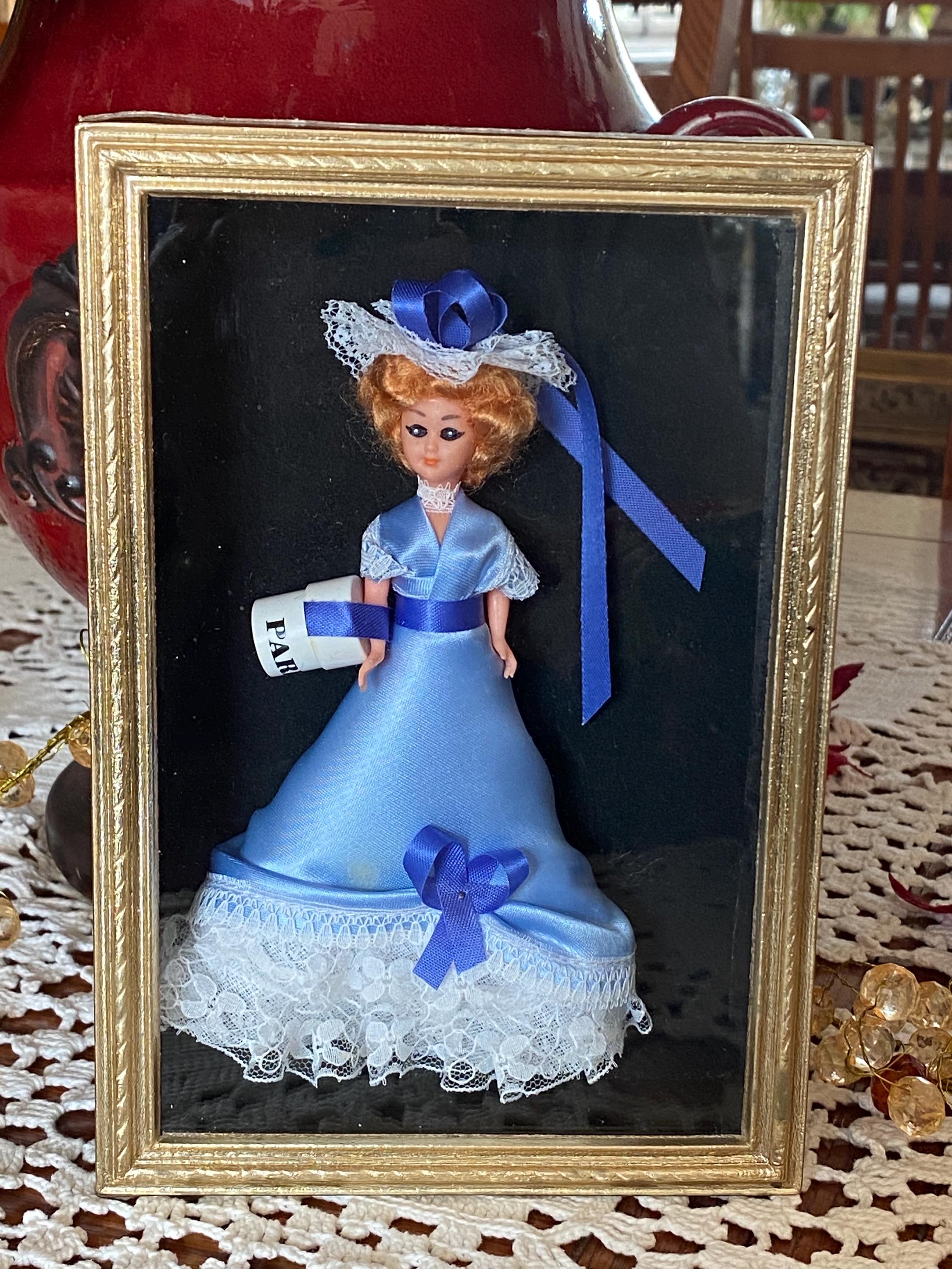 Vintage 1960's French Paris Doll in a Glass Top Gold Gilt Frame