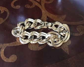 Chunky Vintage Monet Gold Tone Bracelet Double Link Chain