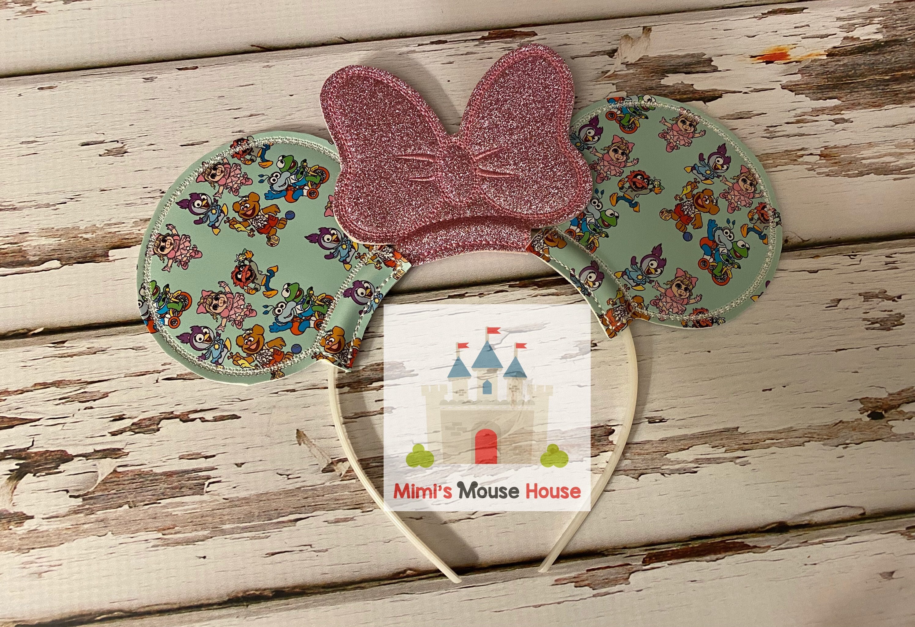 Muppet Baby Mouse Ears with Miss Piggy signature pink Bow. Etsy