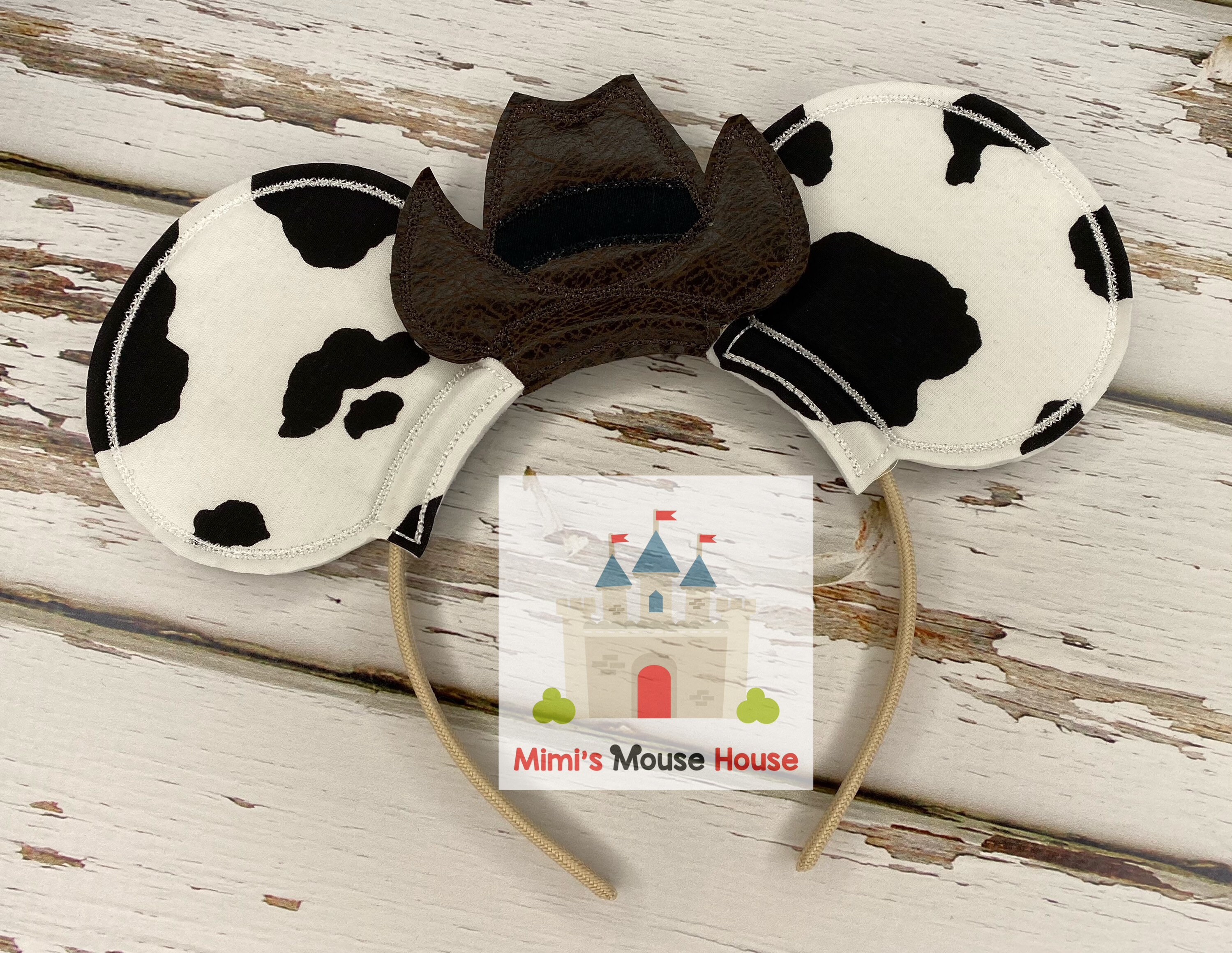 Cowboy Hat Mouse Ears With Cow Print 