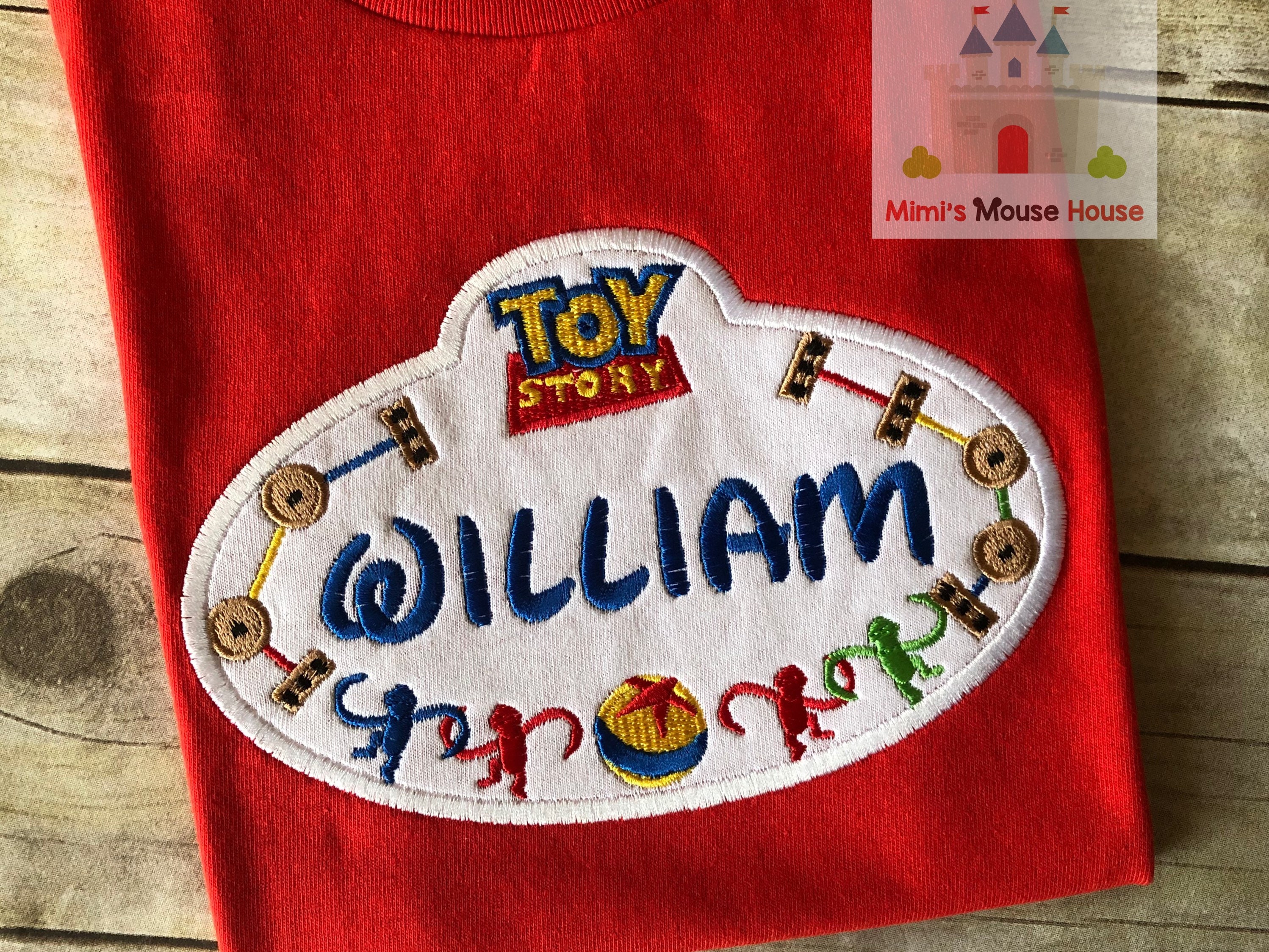 Toy Story Themed Name Tag on a Red Short Sleeve Tee with Name. Etsy