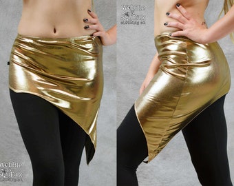 Gold Metallic Rave Hip Hop Asymmetrical Mini Goa Psytrance Festival Skirt