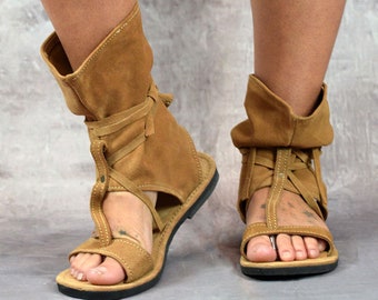 Suede Pixie Sandals: Handmade Slouch Festival Shoes