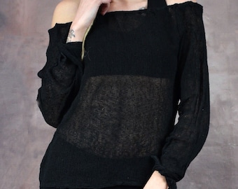 JUTE JUMPER Off The Shoulder Top Pixie Hippy Psytrance Festival Party Boho