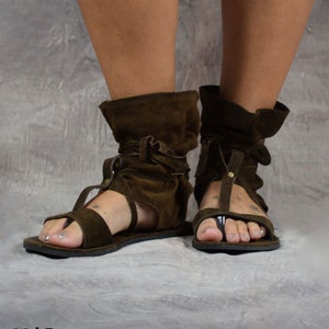 PIXIE Sandals LARP Slouch Cosplay Tribal Hippy Psytrance Festival Ethical Hand Made Beach Eco Fashion Brown