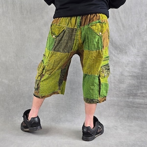 Patchwork Stonewash Cargo Shorts: Three Quarter Length Baggy Skate Pants image 9