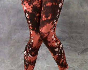 TIE DYE LEGGINGS Knotting Custom Weave Psytrance Festival Hippy Pixie Clubbing Fair trade Eco Fashion Dyed in House