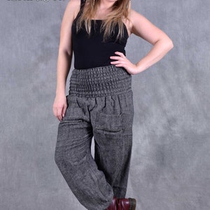 High Waisted XL Stretch WOOLEN TROUSERS Baggy Pants Warm Wool Winter Unisex cosy elasticated Fairtrade Psytrance Festival Hippy Eco  Fashion