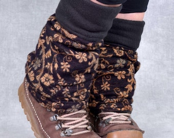 Fleece Lined Paisley Legwarmers, Vegan Wool Leg Covers, cosy Boho boot cuffs alternative winter boot toppers warm winter gift