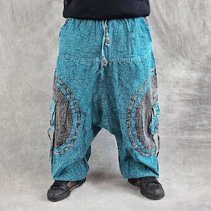 Pantalones Harem lavados a la piedra: Pantalones hippies de festival unisex de algodón resistente