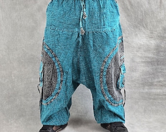 Stonewashed Harem Trousers: heavy duty cotton Unisex Festival Hippie Pants