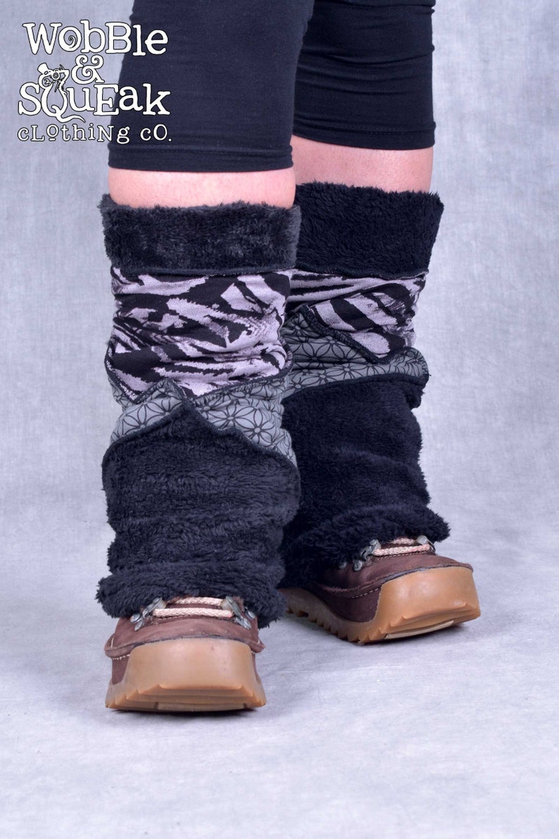 Fleece Lined LEG WARMERS Patchwork Warm Hippy Pixie Festival Psytrance Wooly Cosy Vegan WOOLEN acrylic fleece Fairtrade image 9